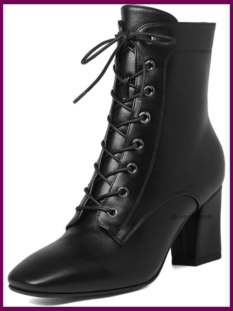 Women's Square Toe Chunky Heel Ankle Booties Lace Up Block Heel Boots